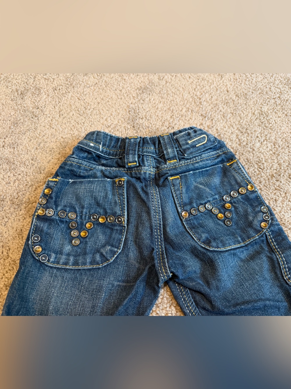 Diesel Blue Denim Jeans Pants Girls Boys 9 Months Embellished Studded Designer